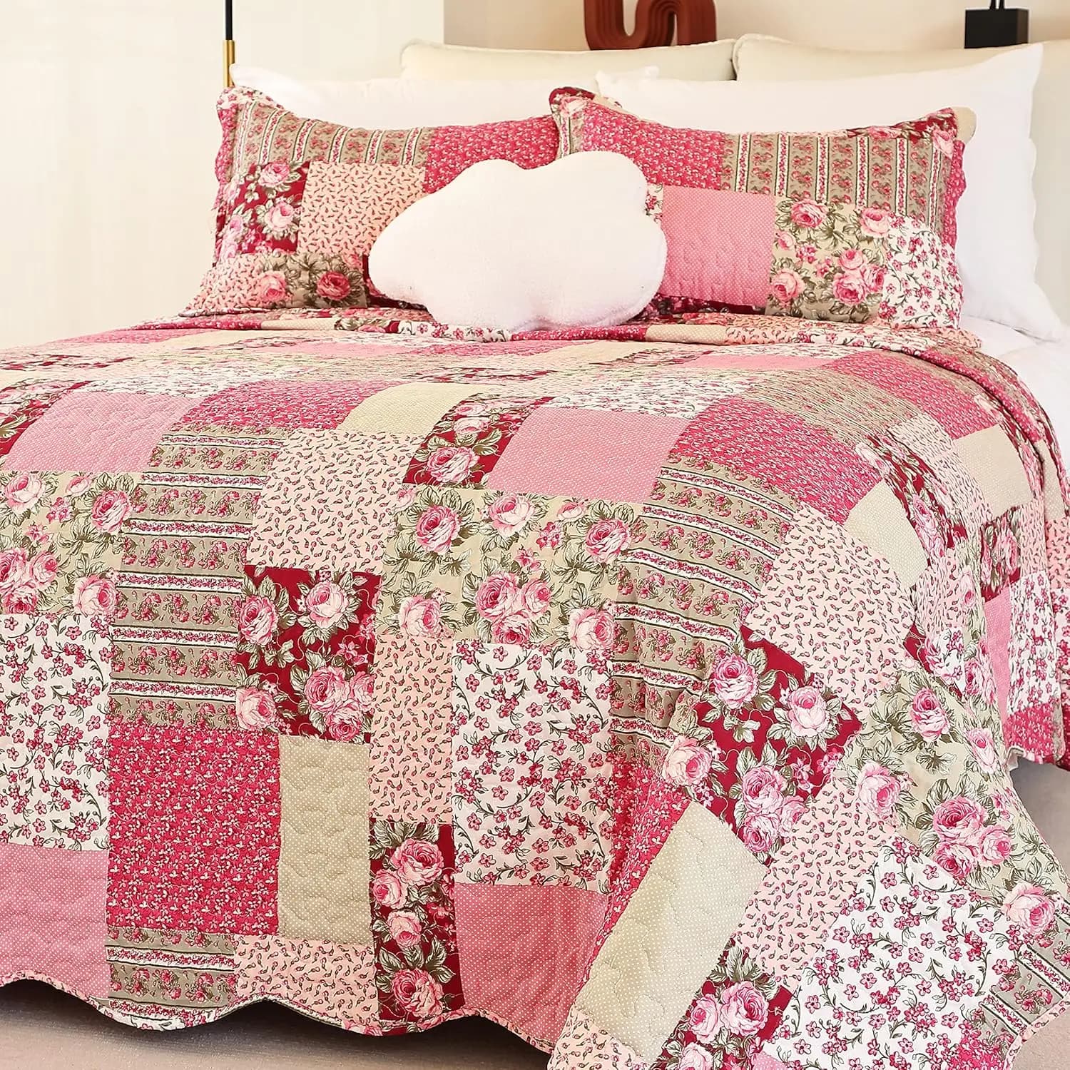 Summer Floral Quilted Bed Cover, Reversible Bed Linen Set for All Seasons, Soft and Lightweight Bed Covers with Loyal