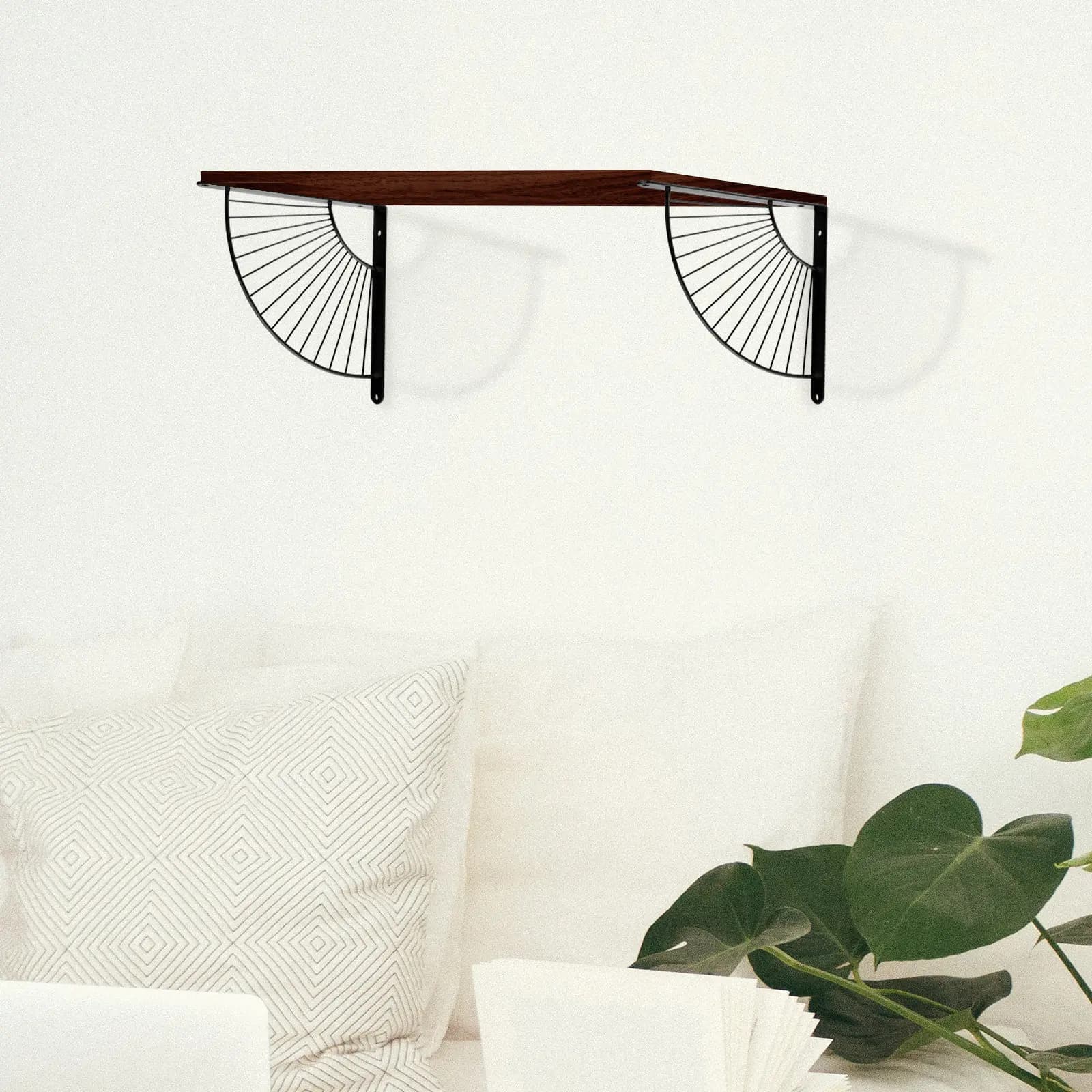 2Pcs Iron Wall Shelf Support Bracket Fan Shape Rack Mounting Hardware for Wooden Board Floating Shelves Home Office Space Saving