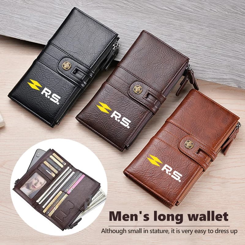 Leather Men's Vintage Long Wallet Folding Coin Bag Card Holder For Renault RS Kadjar Captur Clio Megane 2 3 4 RS Koleos Logan