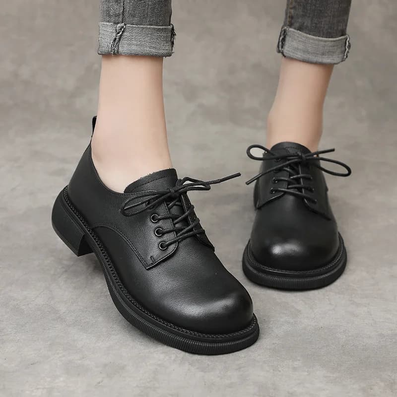 Scarpe stringate in vera pelle premium stile britannico Scarpe basse da donna 2025 Nuove scarpe casual comode ed eleganti piatte nere
