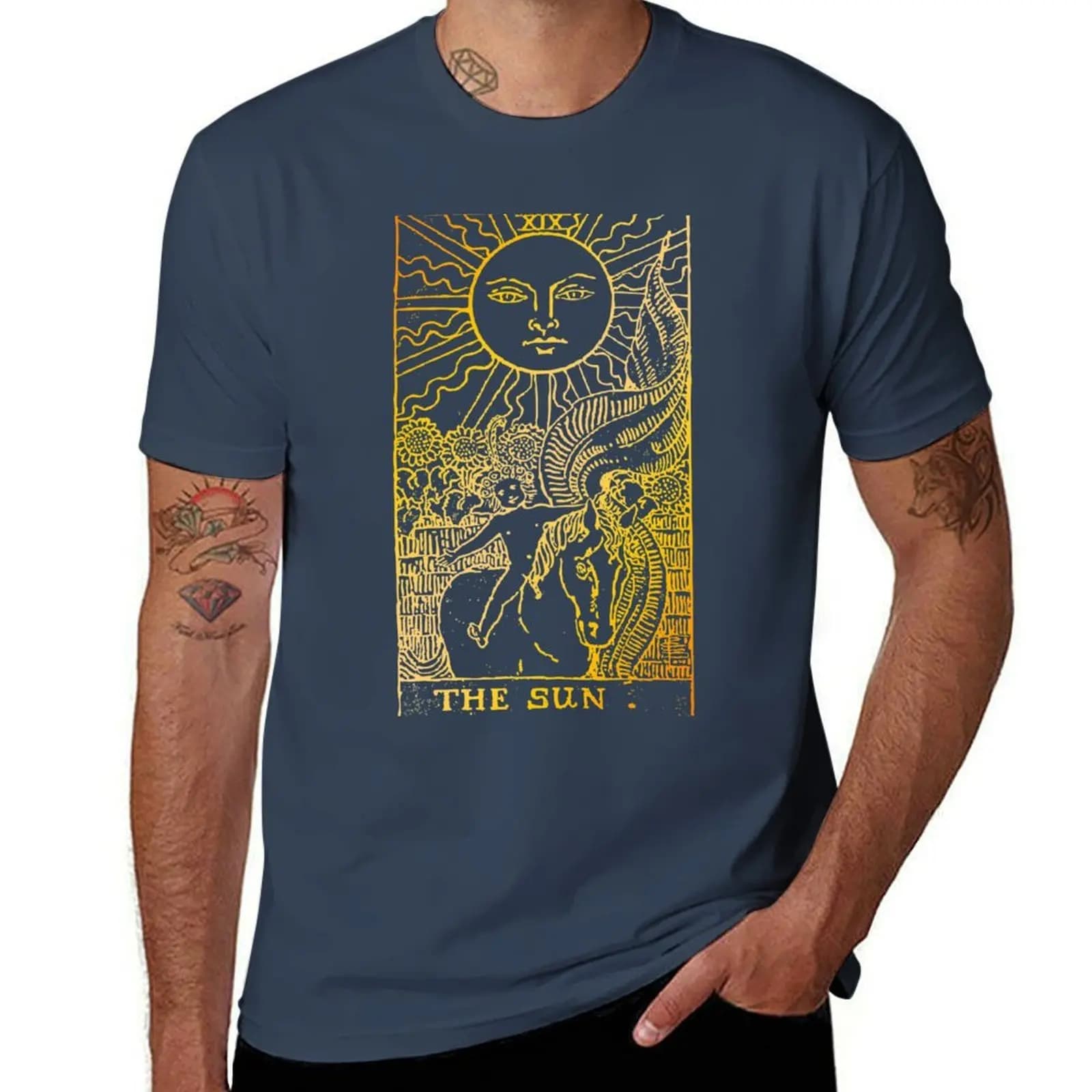 T-shirt Card Vintage Tarot The Sun, top da allenamento anti-sudore