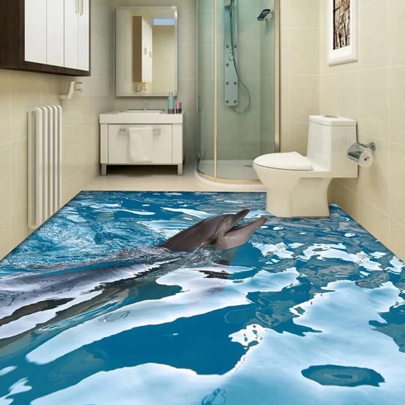 Custom 3D Floor Wallpaper Wall Water Dolphin Bathroom Floor Sticker Paper Wear Non-slip Waterproof Self-adhesive PVC Mural