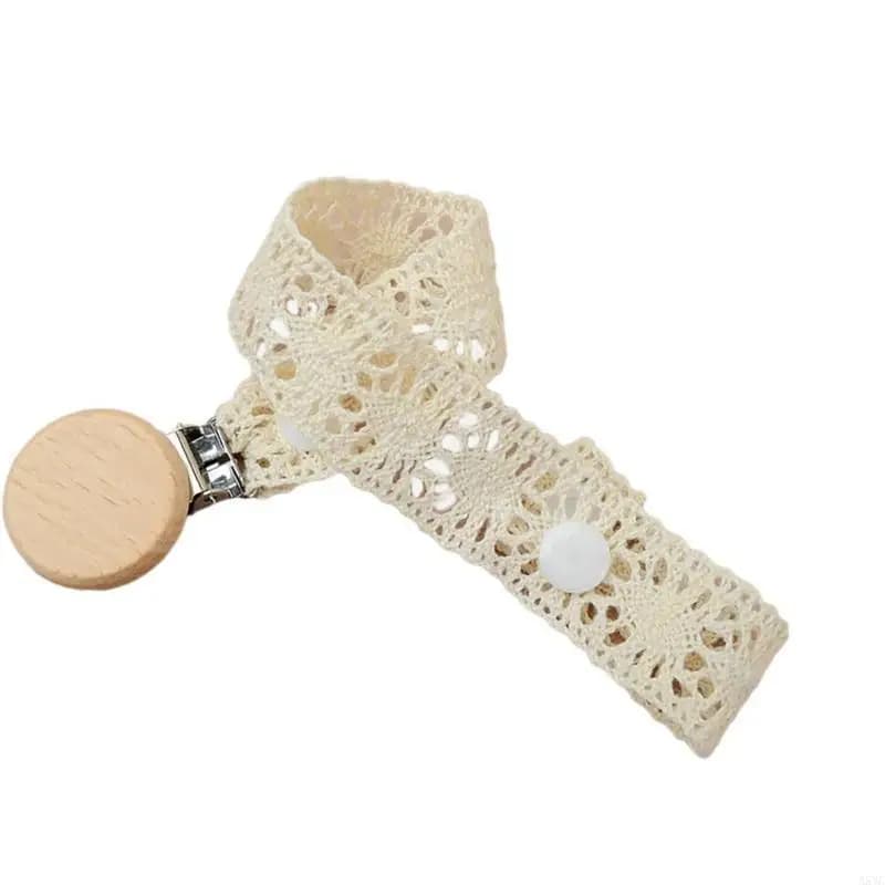 A5YC Catenella porta clip per ciuccio per bambini, cordino adorabile per giocattolo da dentizione in pizzo con clip in legno per