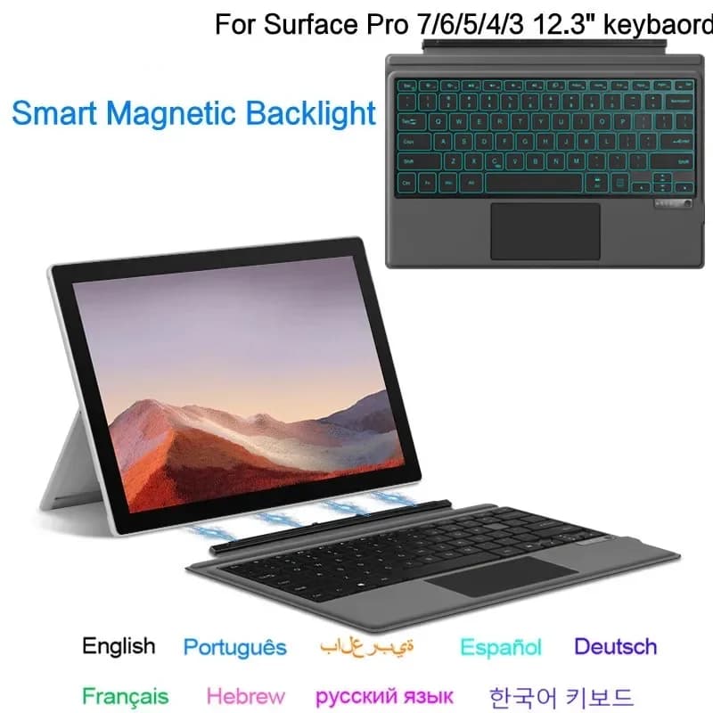 HUWEI Bluetooth Keyboard For Surface Pro3 Pro 3 4 5 6 7plus Trackpad Arabic Korean Spanish Portuguese French Magnetic Keyboard