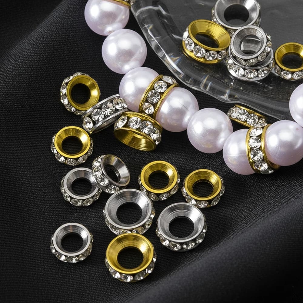 5 Pieces Stainless Steel Beads with Rhinestones, Large Beads DIY Jewelry Making Machines, Accessories for Bracelets and Necklaces
