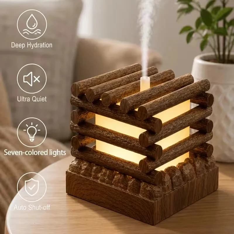 Large Mist Wooden House Desktop Air Humidifier Mini Creative Quiet USB Aromatherapy Diffuser for Bedroom