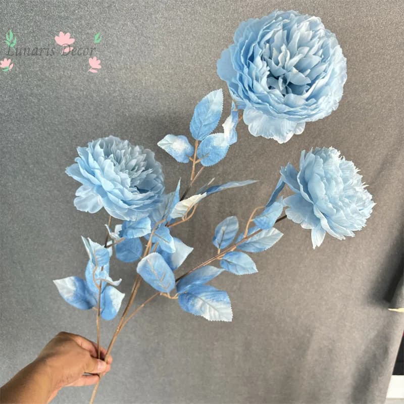 10pcs Simulation green plant 3 heads peony handle bundle potted plant photography props outdoor