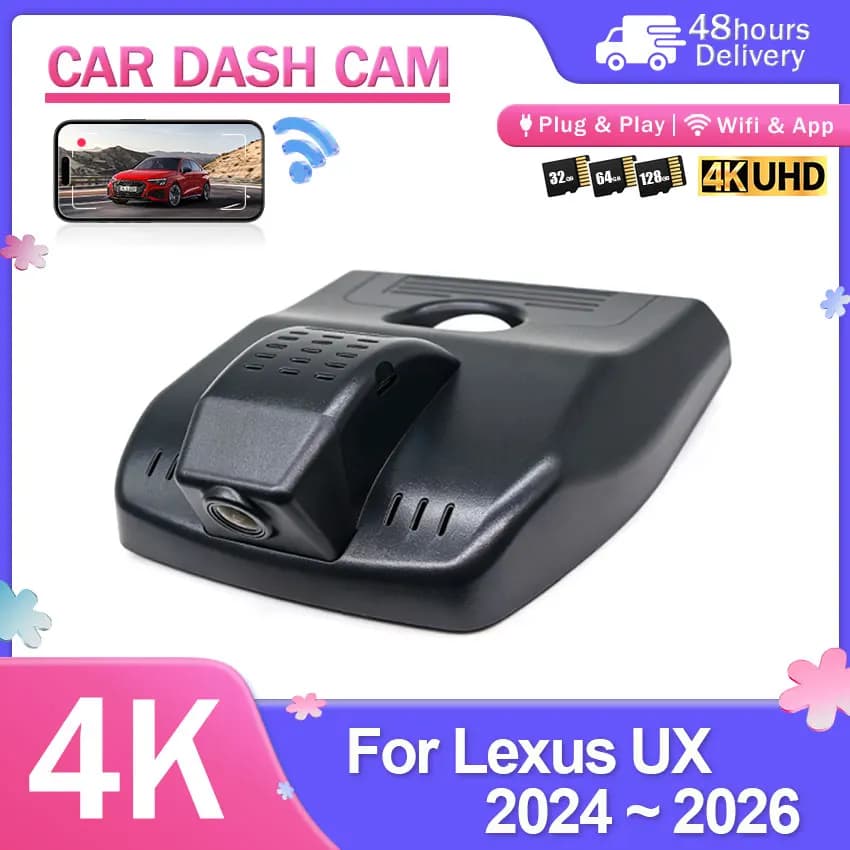 New! 4K Car DVR Video Recorder Dash Camera For Lexus UX 2024-2026 WIFI App Control Emergency Voice Control Dashcam