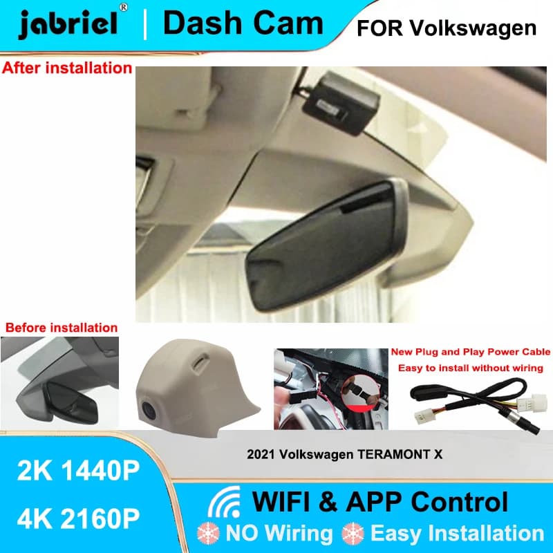 Jabriel for Volkswagen VW TERAMONT X 2021 2022 2023 Dash Cam Front and rear DVR 2K 4K Wifi Plug and Play Video Recorder