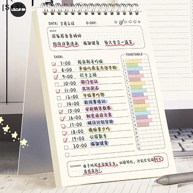 80Sheet Simple Planner Agenda Spiral Notebook Schedules Planner Thick Daily Notepad Office School Supplies Student Stationery[Q]
