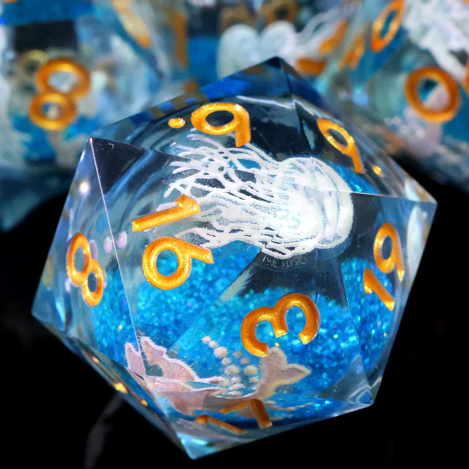 Set di dadi poliedrici per giochi di ruolo con meduse blu, dadi DND in resina fatti a mano per Dungeons & Dragons, giochi da tavolo e giochi di ruolo-LQ4