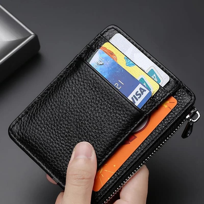 Porta carte sottile Portafoglio da uomo Porta carte da donna in pelle PU con tasca portamonete con cerniera Borse per carte di credito portatili Regalo