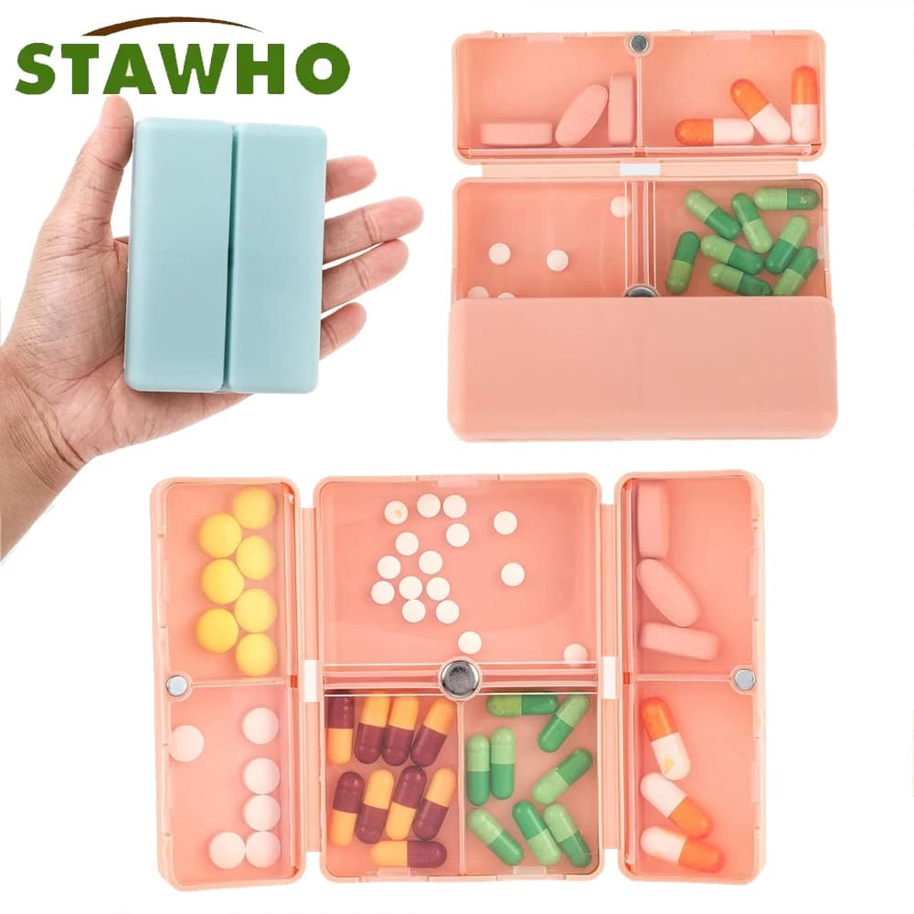 Magnetic folding weekly napkin holder, portable 7 compartments travel napkin, small coin pocket to contain vitamins
