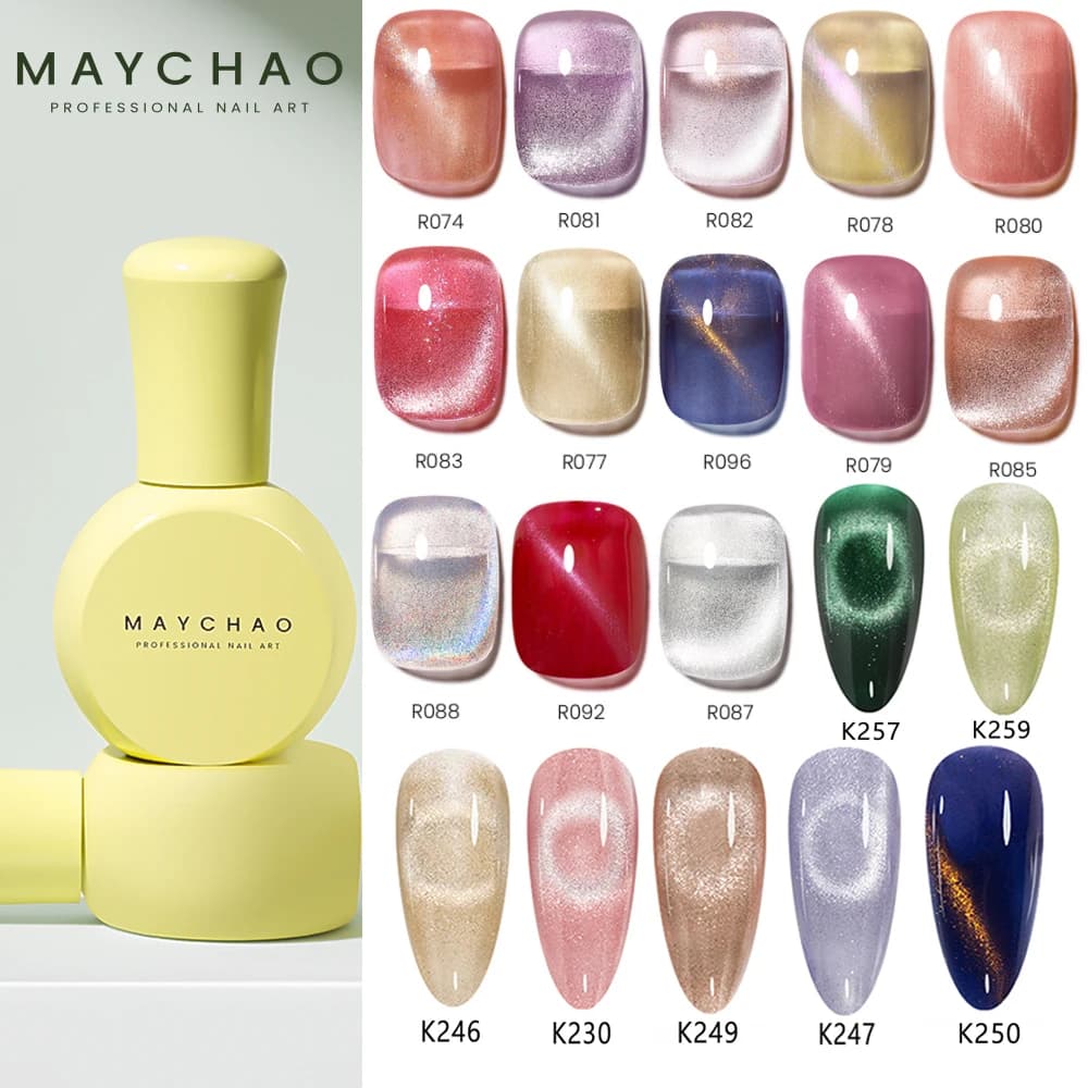 MAYCHAO 10ml Gatto Gel Magnetico Smalto per unghie Cat Eye Glitter Effetto Semi Permanente Soak Off Gel UV Vernice per Nail Art