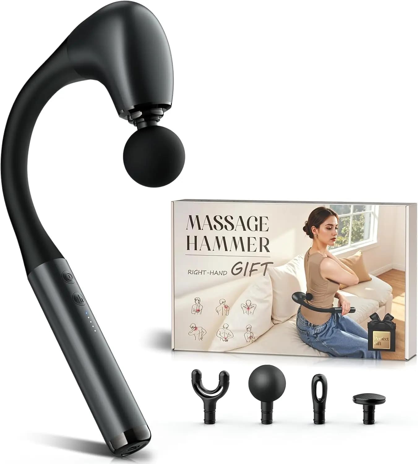 Pistola per Massaggio a Percussione con Manico Estensibile, Massaggiatore per Tessuti Profondi per Alleviare il Dolore, Massaggiatore Muscolare Portatile per Collo, Spalle, Vita e Gambe