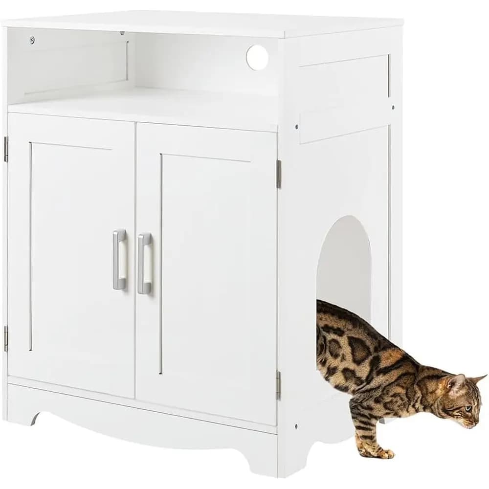 Mobiletto per lettiera per gatti, Casetta bagno per gatti con lettiera nascosta, Comodino in legno, Mobiletto per animali domestici da interno