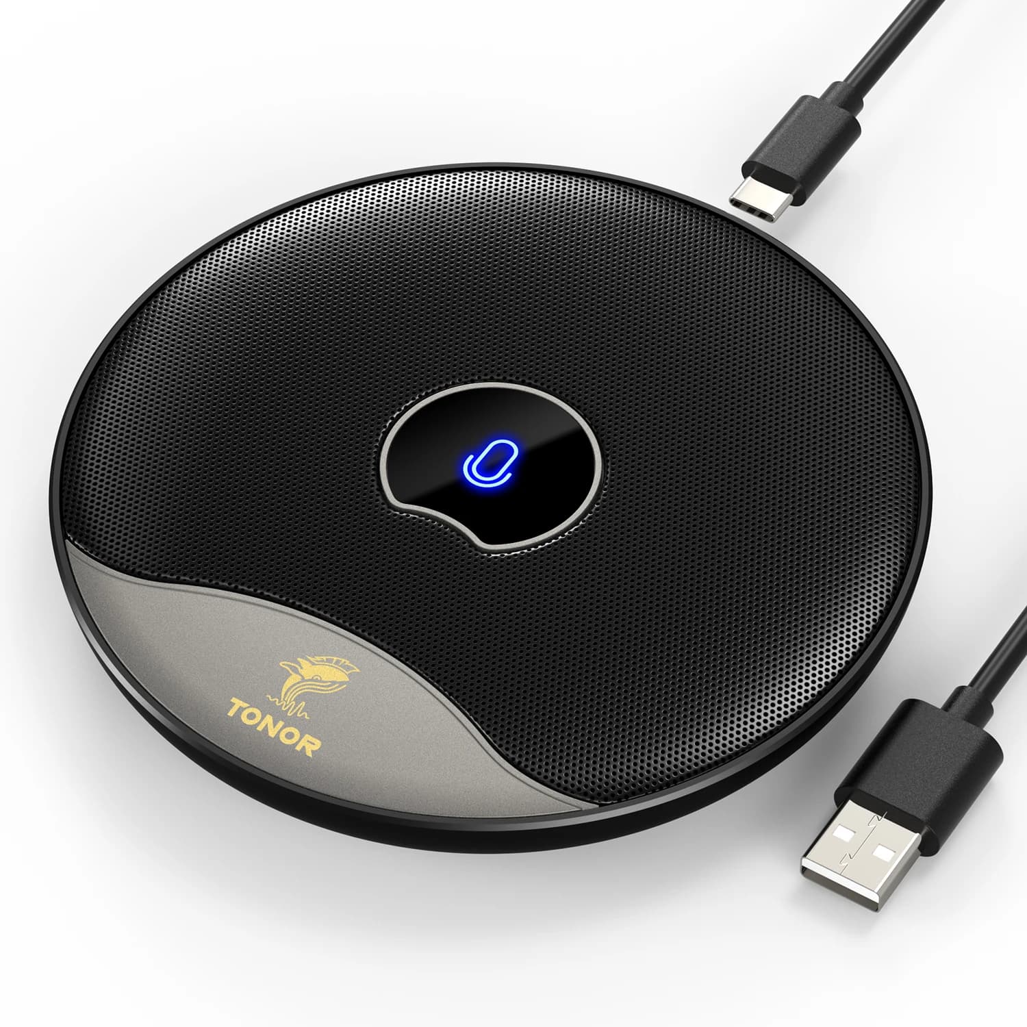 Microfono per conferenze USB, 360 ° Microfono a condensatore per computer PC omnidirezionale con pulsante Mute per riunioni/classe online, chiamate con zoom