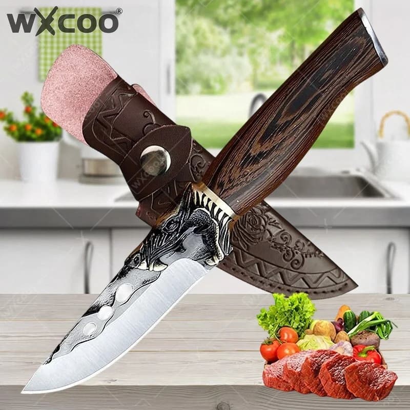 Coltello da Macellaio WXCOO Fatto a Mano, Coltello da Cucina in Acciaio Inossidabile, Coltello Forgiato per Disossare, Coltello per Carne, per BBQ