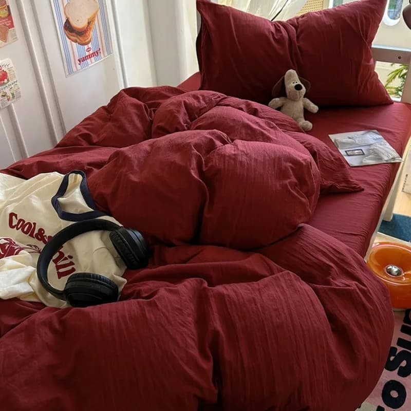 2025 new set of four pieces of simple washed cotton student bed sheet in plain color set of three pieces for student dorm washable in washing machine