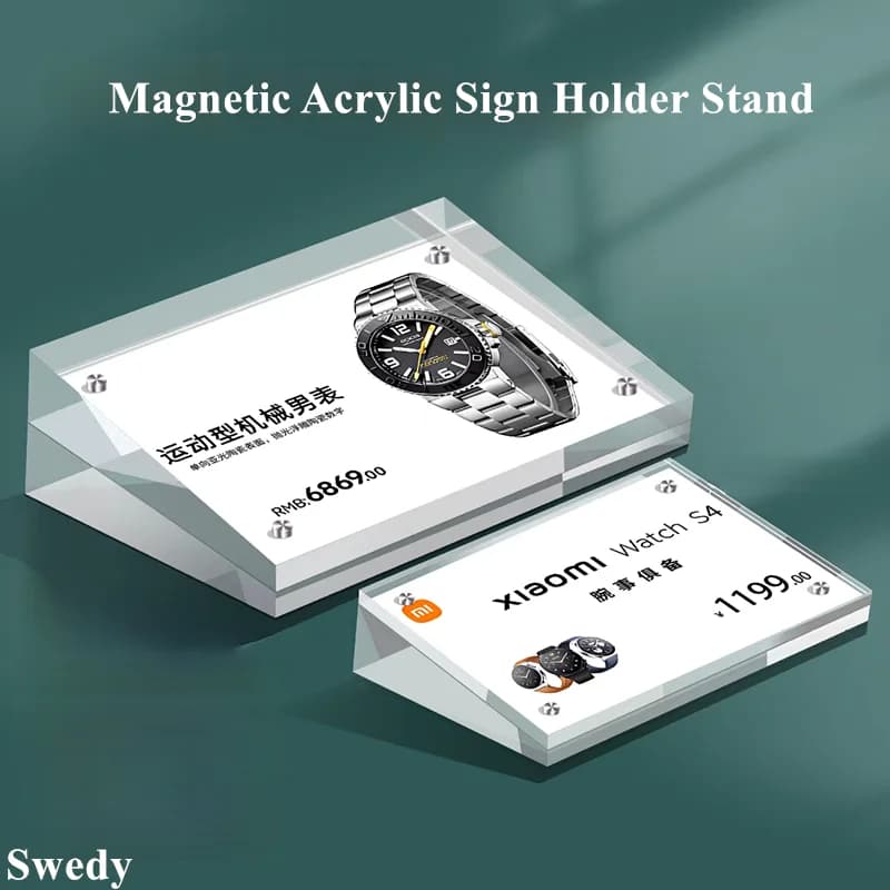 90x55mm Supporto per cartello magnetico inclinato in acrilico Espositore Carta da tavolo Menu ristorante Porta poster Etichetta prezzo Etichette per carte di carta