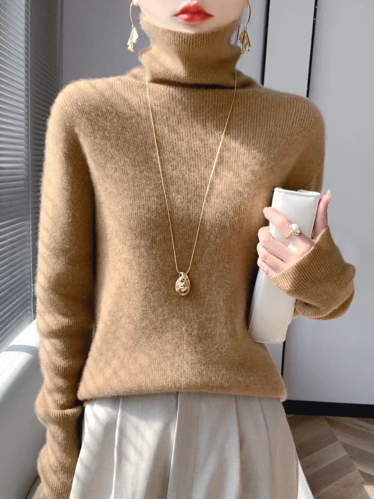 Maglione da donna dolcevita slim fit pullover solidi spessi caldi autunno inverno maglioni camicie con fondo alla moda coreana ad alta resistenza