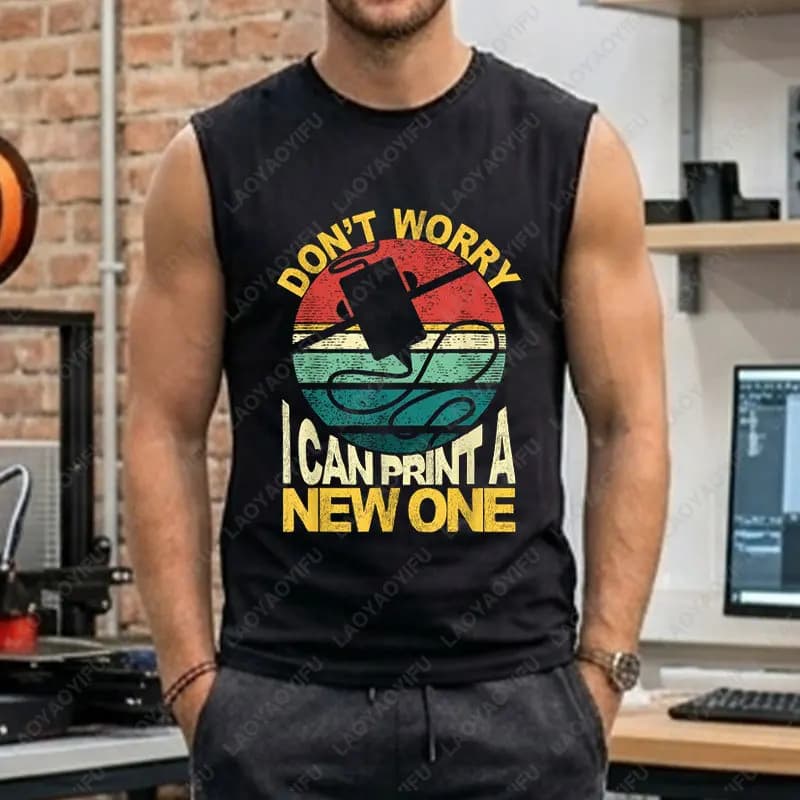 Canotta casual in cotone 100% con stampa 3D per uomo e donna, con scritta “Don't Worry I Can Print A New One”, per gli appassionati di stampa 3D
