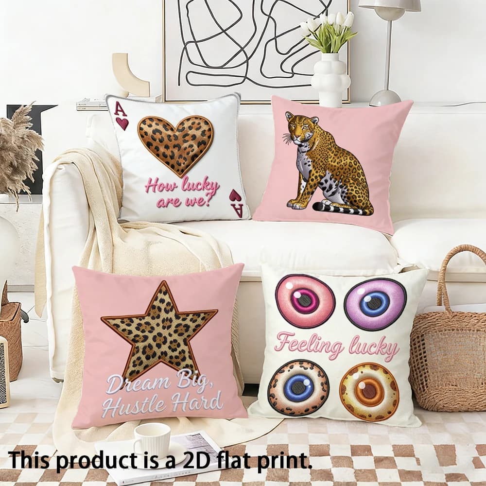 1/4pcs Lucky-Patterned Decorative Pillow Covers Sofa bed cushion cover home bedroom decoration, 2D flat printing