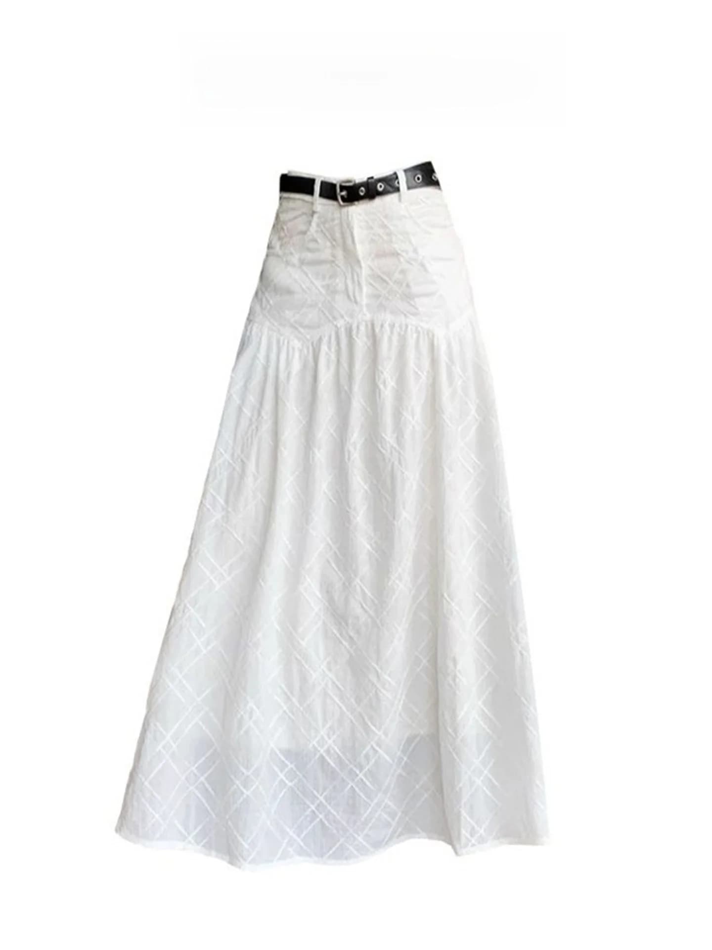 Gonna Bianca a Trapezio da Donna, Design Primaverile Estivo, Vita Alta, con Ritagli Floreali 3D, Effetto Snellente, Lunga, Versatile per il Lavoro