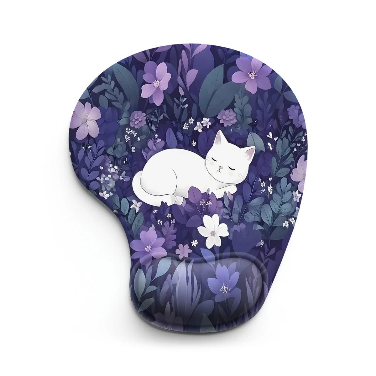 1pc gatto bianco sdraiato sui fiori tappetino per mouse ergonomico morbido antiscivolo poggiapolsi tappetino di supporto mouse per computer per PC da ufficio