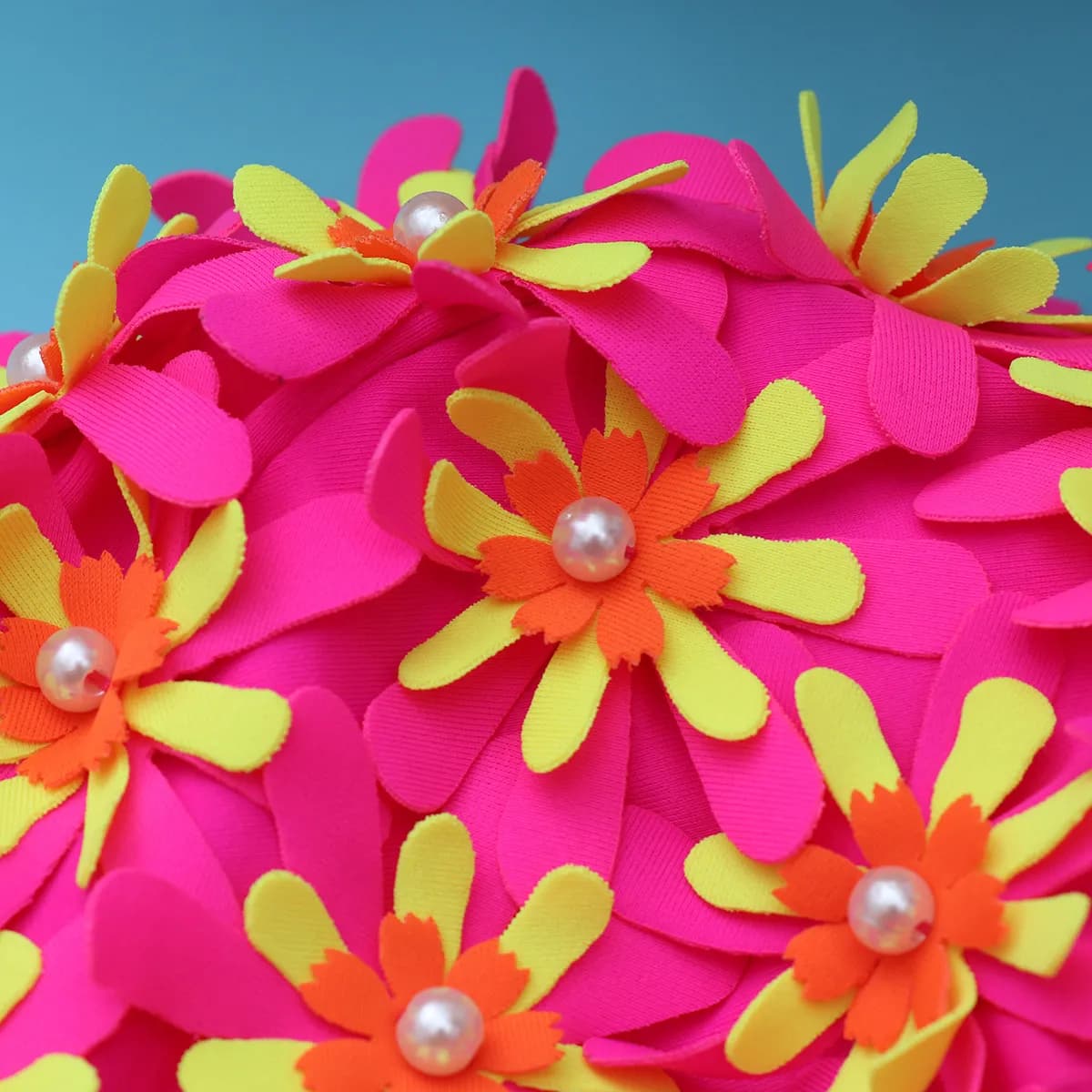 Women Swimming Cap Premium Floral Pearl Design Bright Visible Color Comfort Fit Human Skull Shape Handmade Stitching Pool Beach