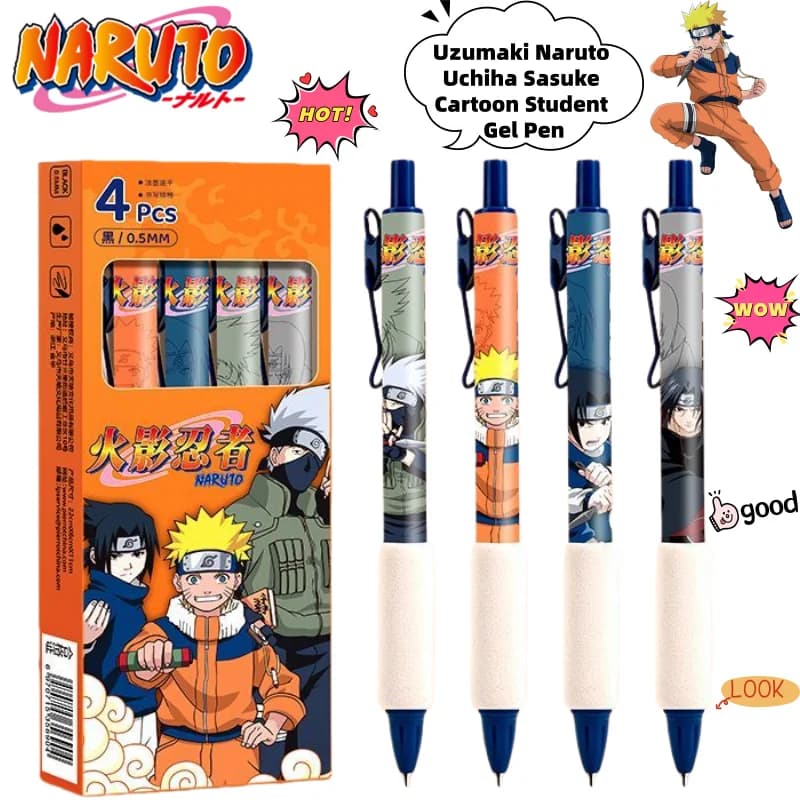 Penna Gel Creativa a Tema Naruto, Uzumaki Naruto, Uchiha Sasuke, Haruno Sakura, Penna a Inchiostro con Personaggi Anime, Regalo per Studenti
