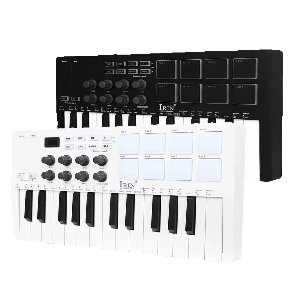 IRIN SMK-25 Tastiera Controller MIDI a 25 Tasti USB, 16 Drum Pads RGB, 8 Manopole per Produzione Musicale, Software Mini Incluso