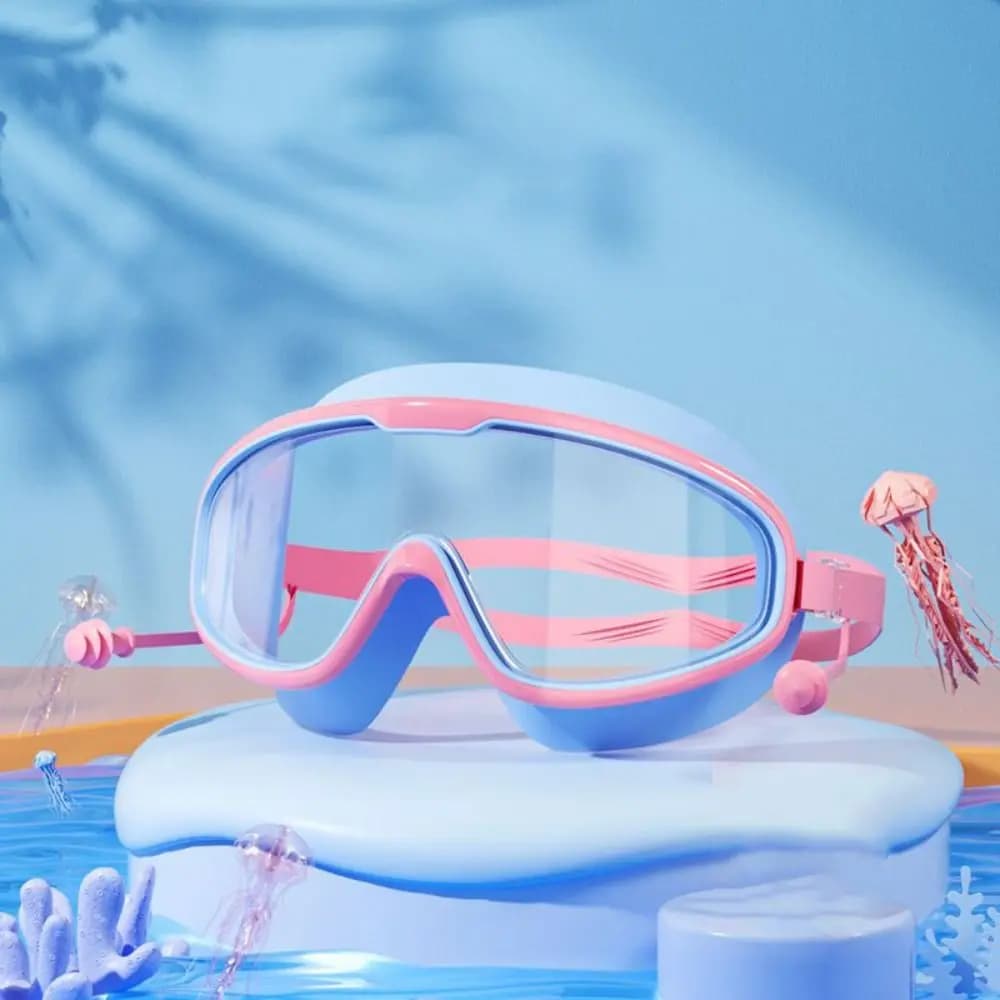 Occhialini da Nuoto con Montatura Elastica Grande, Antiappannamento, HD, per Allenamento, con Tappi per le Orecchie, Regolabili, per Immersioni e Sport Acquatici