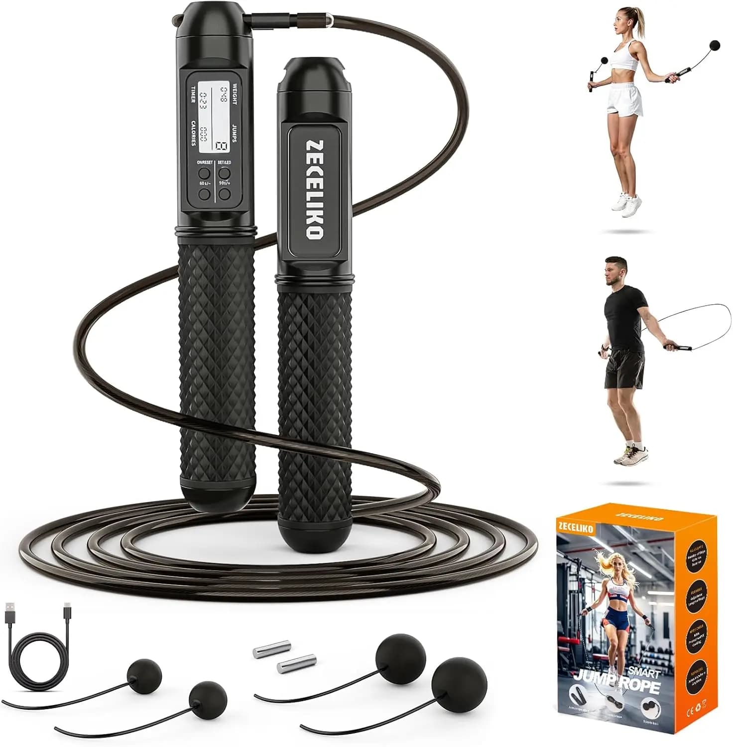 Smart LED Jumping Cord with Counter, Adjustable Steel Wire for Home Gym and HIIT, Record Salt, Calories and Time