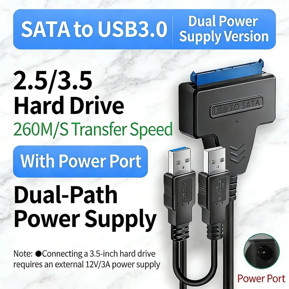 Cavo adattatore per disco rigido SATA USB 3.0 e USB 2.0 – Convertitore esterno per trasferimento dati SSD/HDD da 2,5 pollici