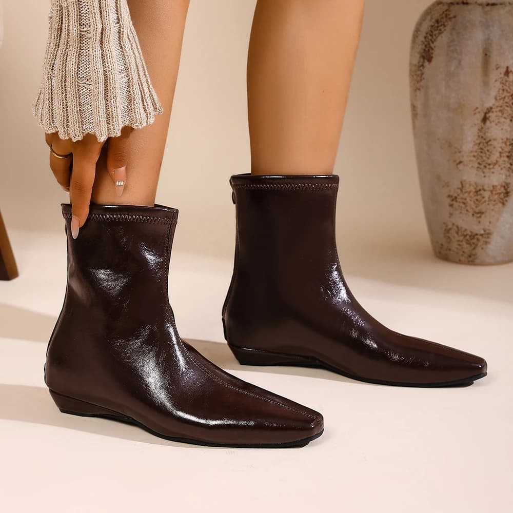Stivaletti da Donna con Punta Affusolata, Slip-on, Cerniera, Tomaia in Microfibra, Stivali Casual alla Moda per Ragazze