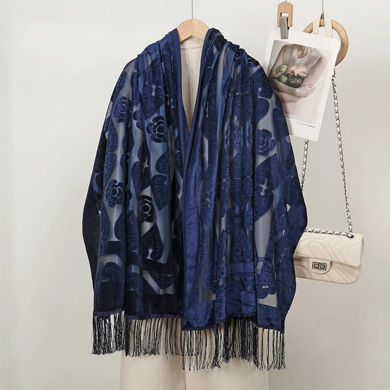 2024 lusso seta ricamo fiori scialle nappe sciarpa per le donne Design Hijab avvolge signora sciarpe fazzoletto Echarpe