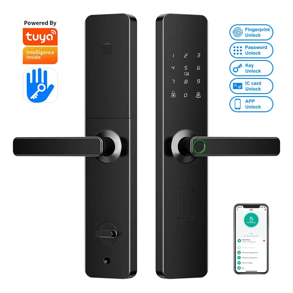 Fingerprint Password Card Key Smart Door Lock, Compatible with Tuya Remote Control for Bedroom Closet Apartment Office