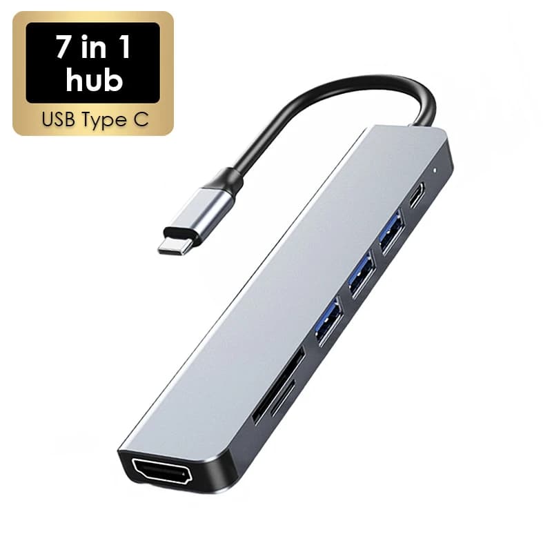 Docking Station USB-C 7-in-1, Adattatore HDTV 4K, Hub USB 3.0/2.0, Tipo C a PD 87W, Lettore SD TF, Splitter USB C per Laptop e Macbook Pro