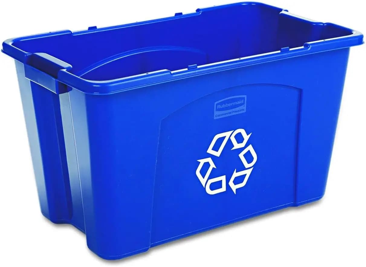Recycling Bin for Paper and Packaging, Stackable 18 Gal with Handles for Indoors Outdoors Garages Homes Commercial Facilities