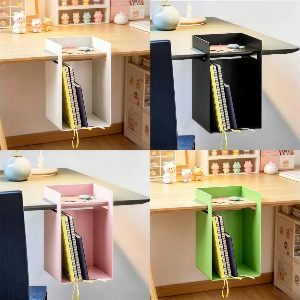 Desk Side Hanging Storage Box, No Drill Under Desk Organizer, Multi-functional Shelf for Stationery Notebooks, Study Room