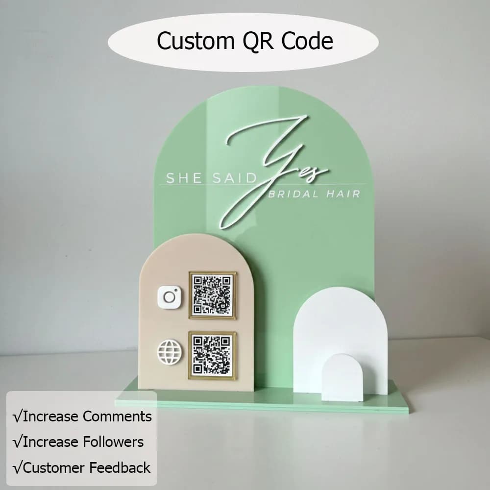 Acrylic table QR code display Customised content for retail stores to increase social media followers growth