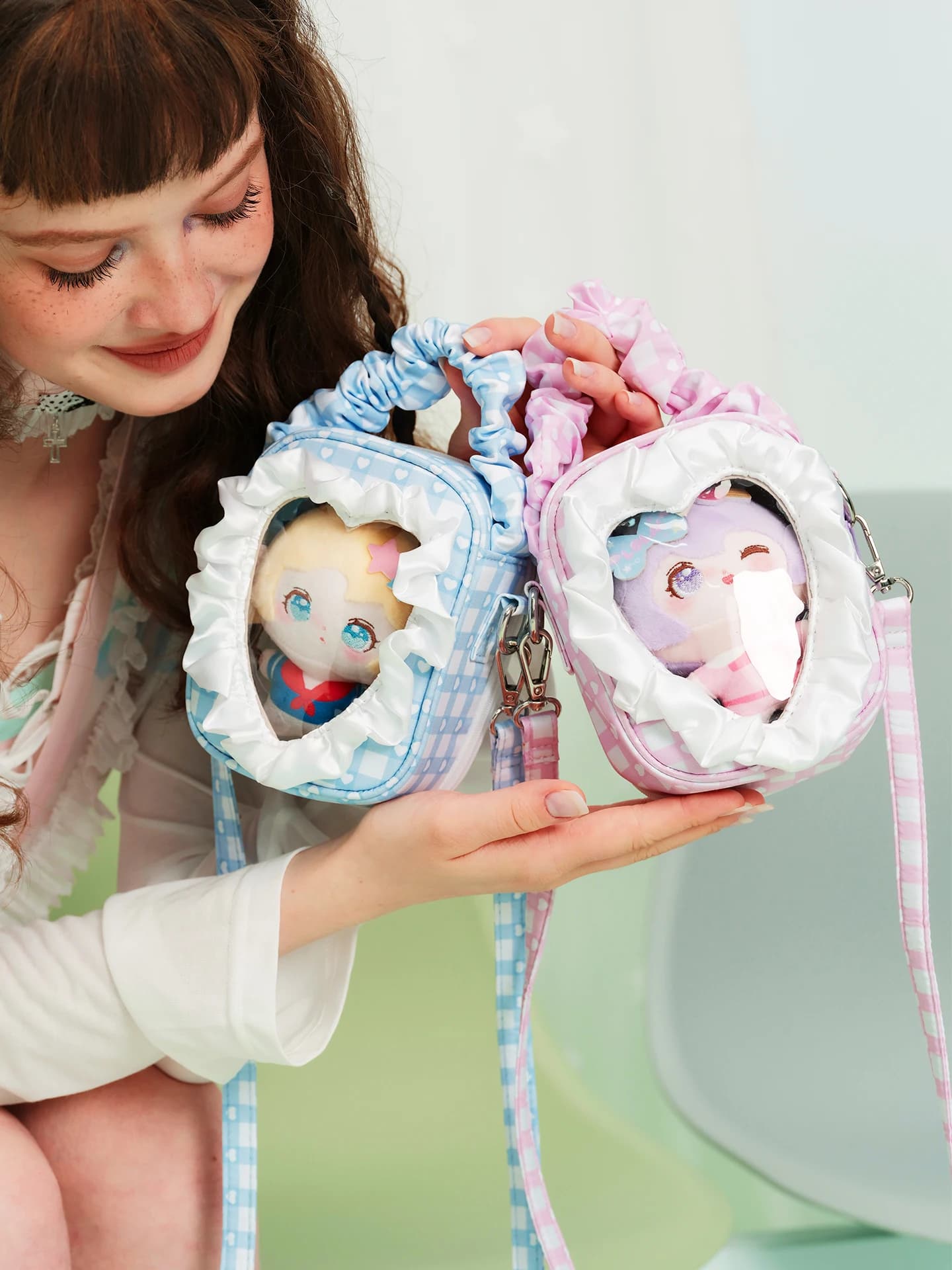 DESIGN Angel Love Pearl Lace Crossbody Bag Outing Baby Carrier Bag 10CM Transparent Baby Bag Soft Polyester Bucket Shape