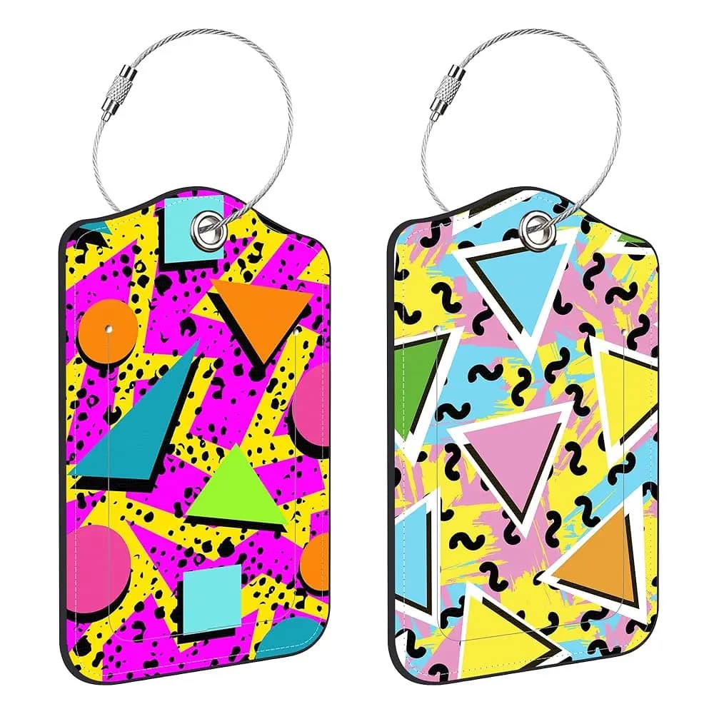 Etichette per bagagli in pelle PU a triangolo colorato, con anello in acciaio inossidabile e copertura per la privacy, con spedizione gratuita, confezione da 2