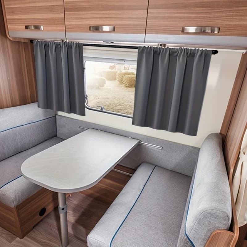 2 Tende Corte Oscuranti al 100% per Campeggio/Camper, Grigio Scuro, Isolamento Termico, Protezione della Privacy, per Soggiorno/Camera da Letto/Cucina/Bagno