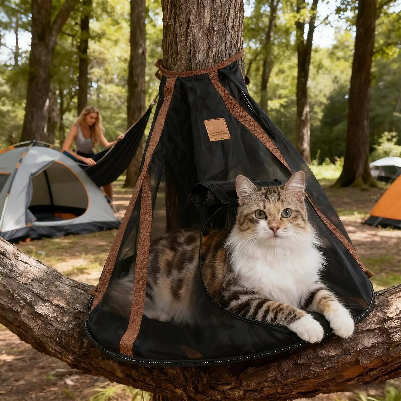 Amaca per gatti Cerniera traspirante Letto per dormire in rete per esterni per gatti domestici Camera solare Nido per albero pieghevole Letto per gatti anti-zanzara per esterni