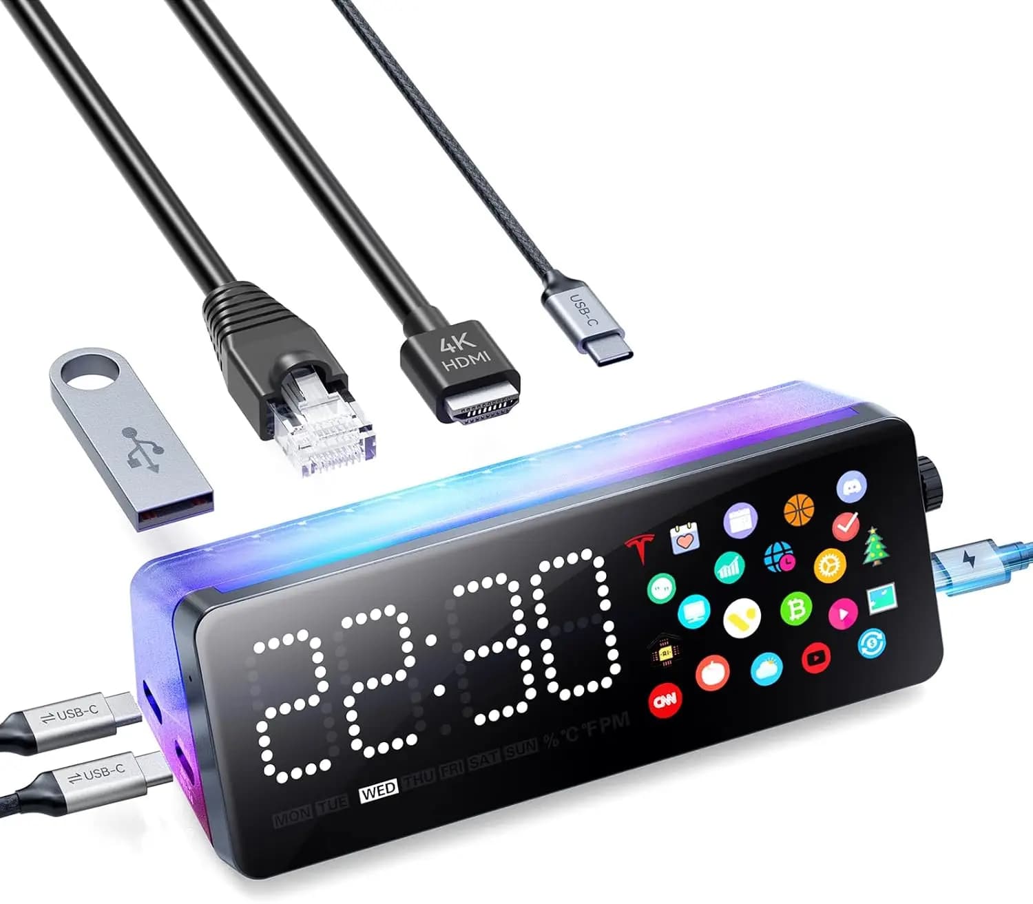 Docking Station USB-C 7-in-1 con Schermo, HDMI 4K, PD 90W, Ethernet, Plug & Play per Laptop
