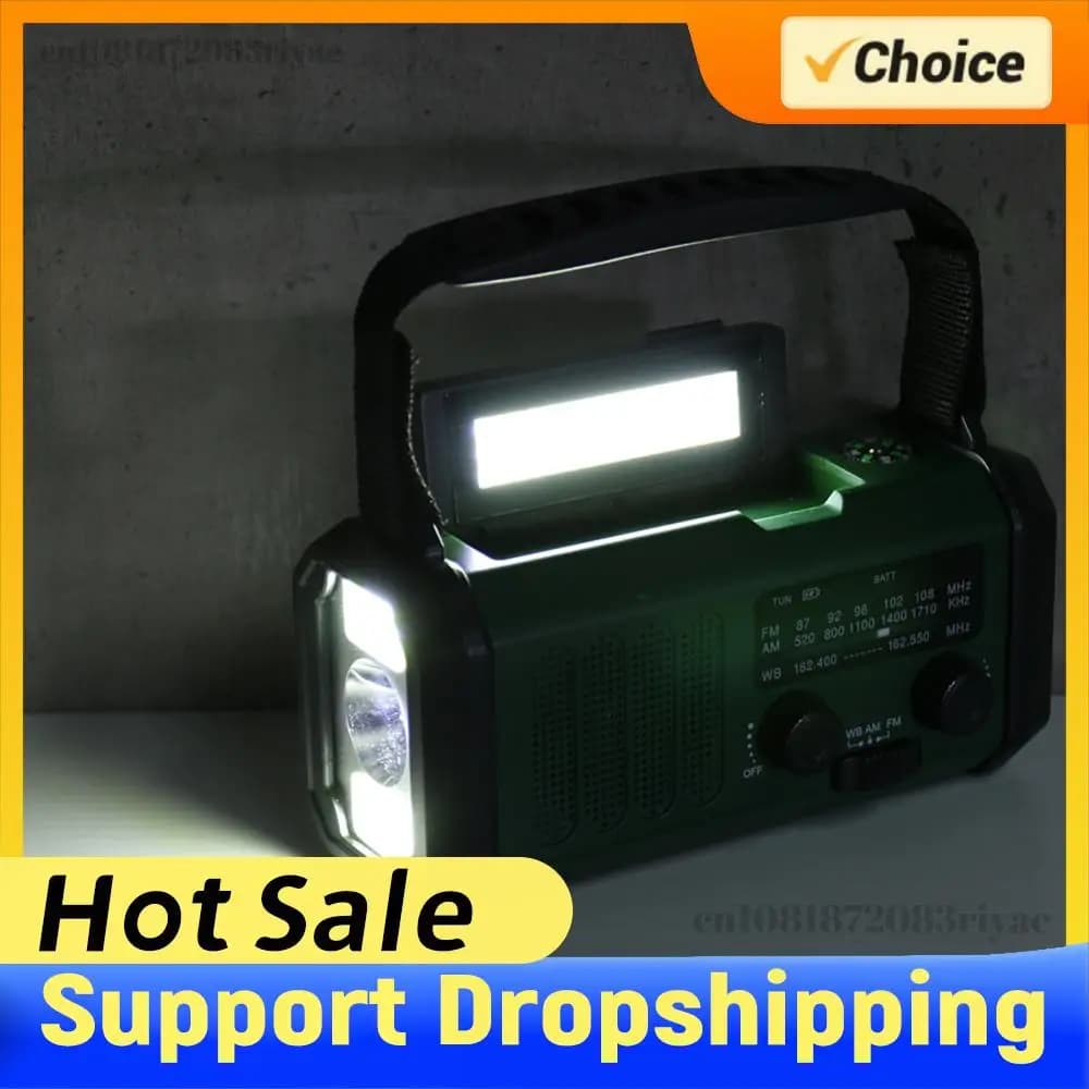Power Bank LED di Emergenza AM/FM/WB 10000mAh con Radio Solare, Torcia, Lampada da Lettura, Radio di Emergenza, Manovella Solare e Allarme SOS