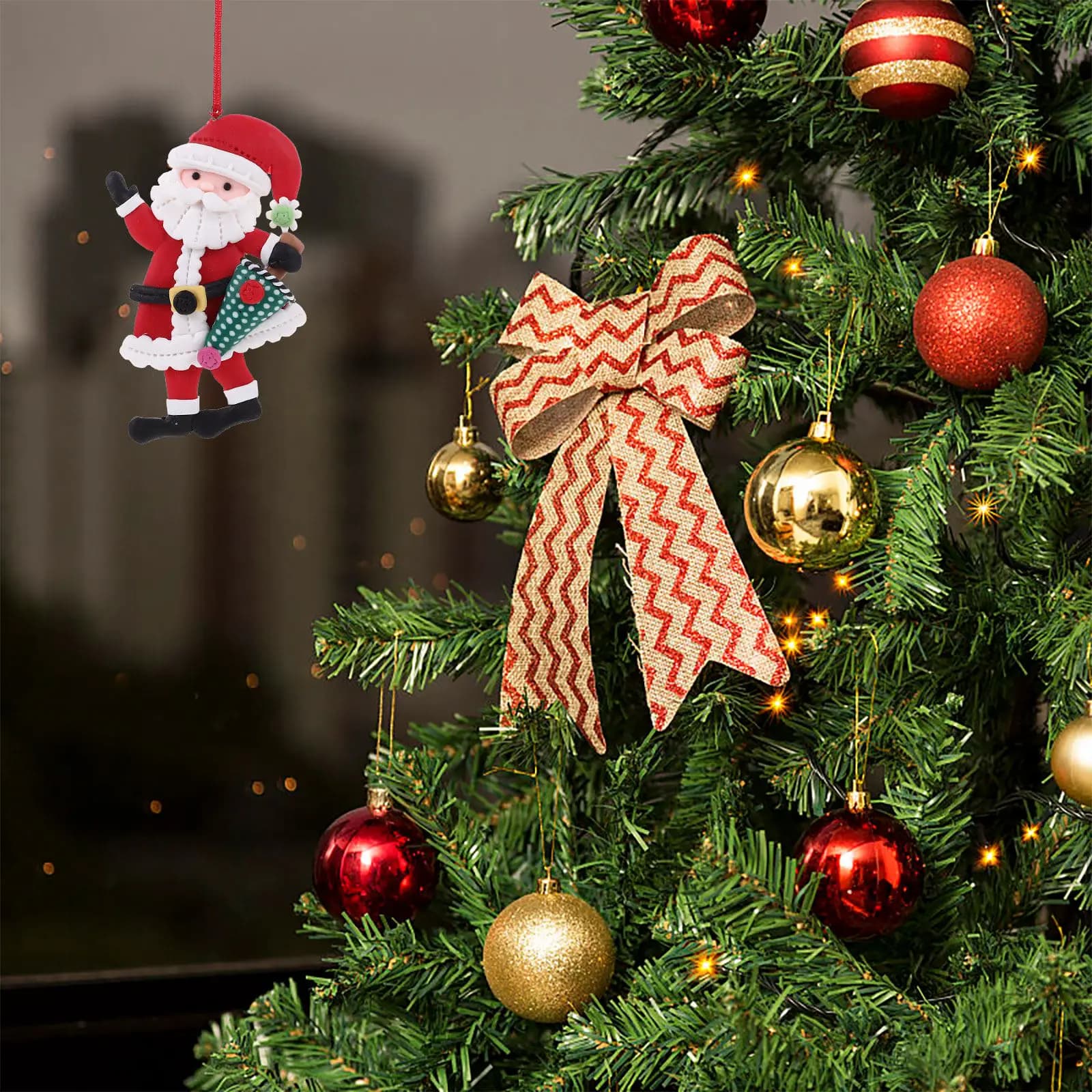 Decorazione Natalizia a Forma di Babbo Natale per Albero, Fatta a Mano in Argilla Polimerica e PVC, Ornamento Festivo per Albero, Parete, Porta e Feste