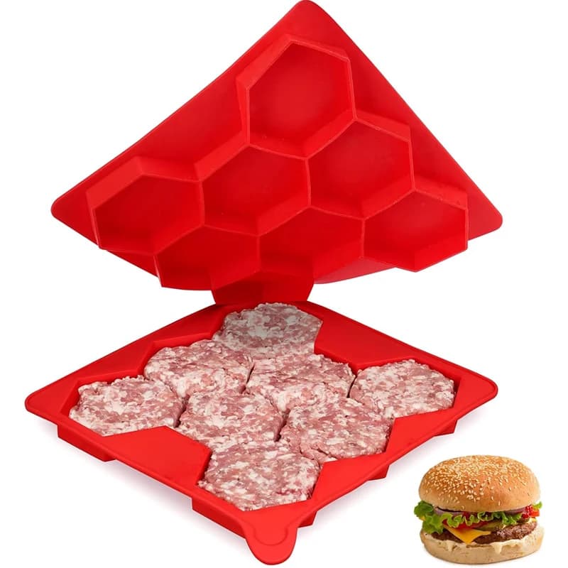 Stampo per pressa per hamburger in silicone a 8 fori Stampo per hamburger antiaderente Patty Maker Contenitore per congelatore Cucina BBQ Shaper per alimenti Strumento per la preparazione dei pasti